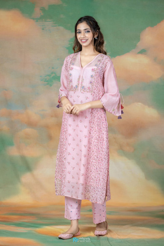 Lily Yoke Kurta Set - Pink