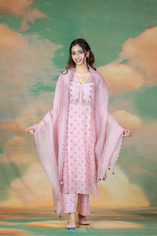 Lily Yoke Kurta Set - Pink