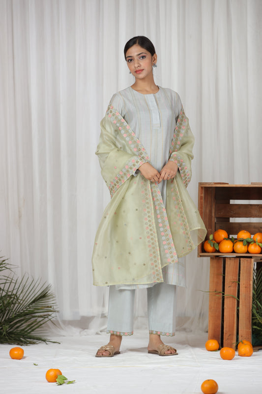 Isra Straight Kurta Set - Light Grey