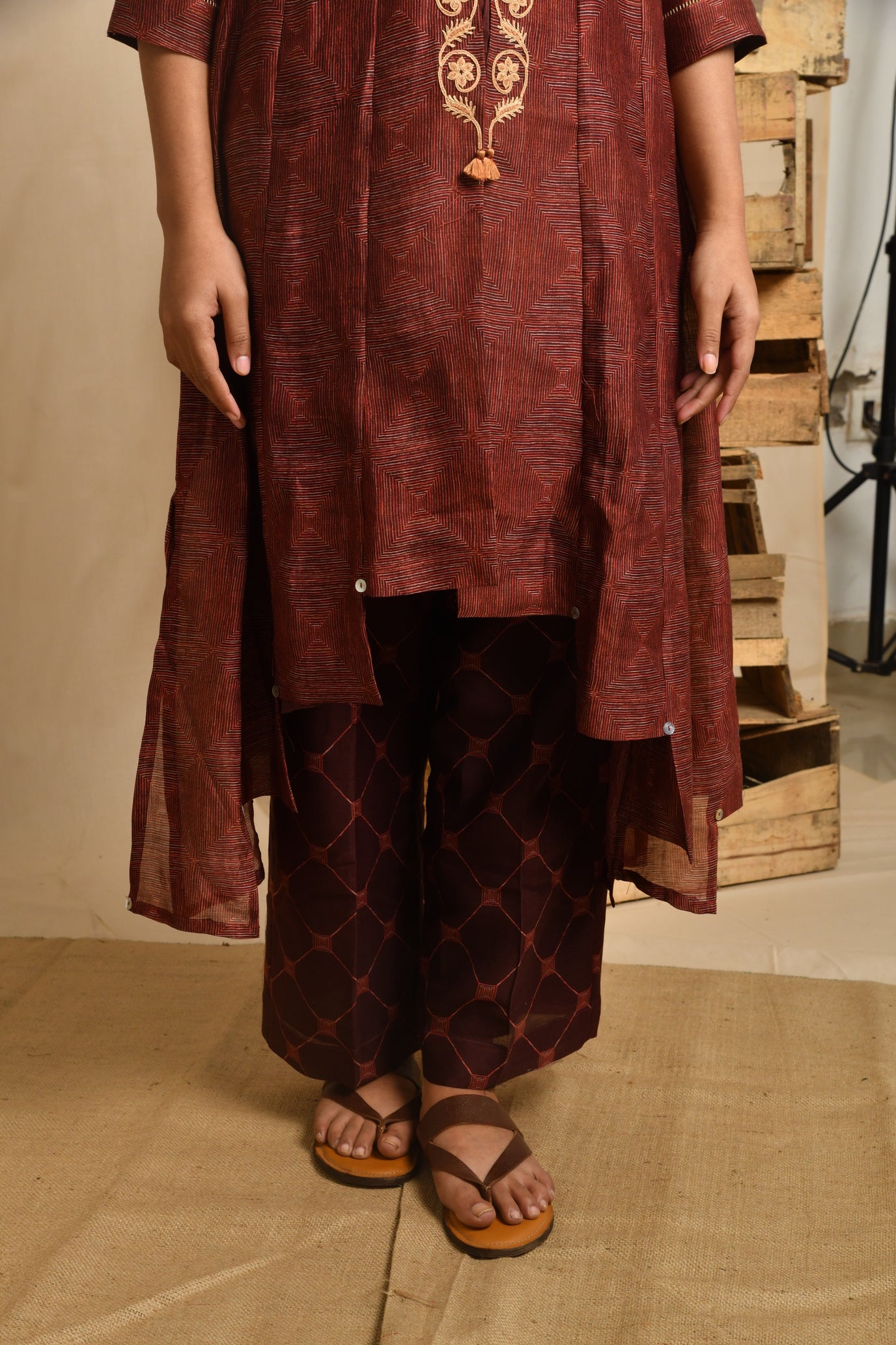 Digital Print Kurta Set - Dark Maroon