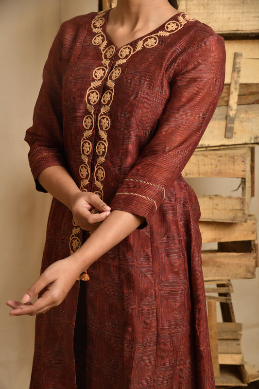 Digital Print Kurta Set - Dark Maroon
