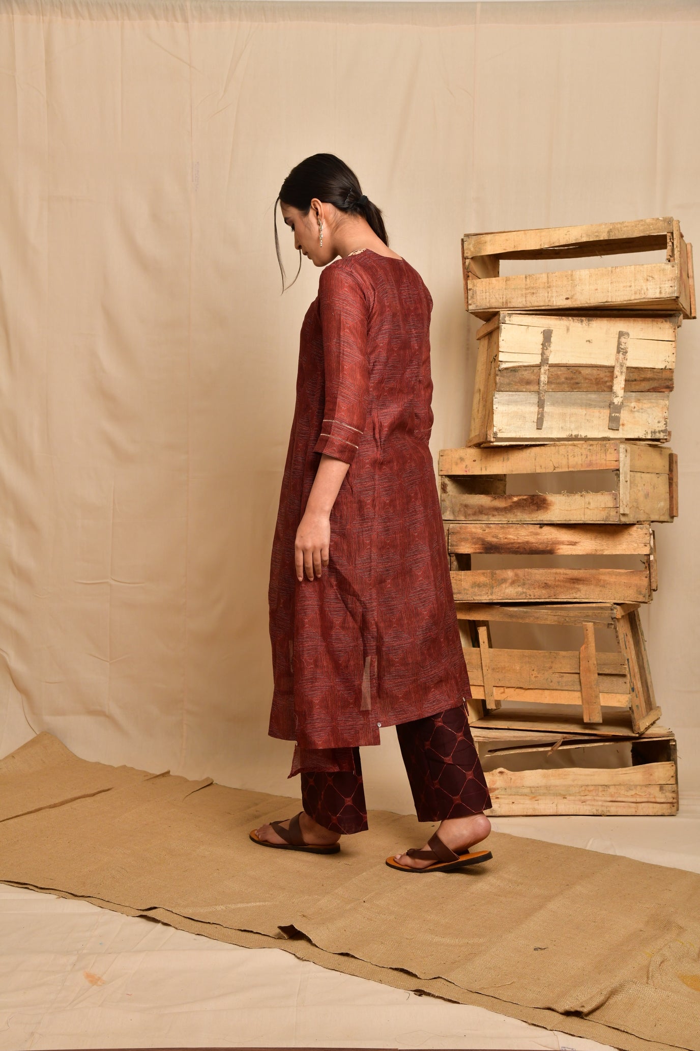 Digital Print Kurta Set - Dark Maroon